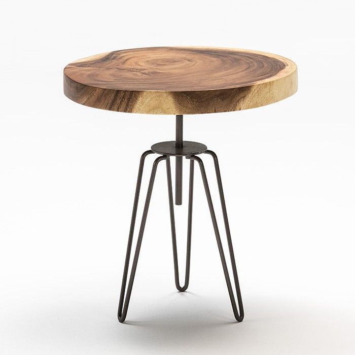 Table d'appoint ronde bois clair et métal noir Zoé H 53 cm - Photo n°1