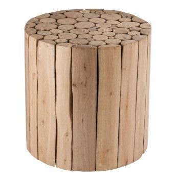 Table d'appoint ronde bois d'eucalyptus massif clair Bialli - Photo n°1