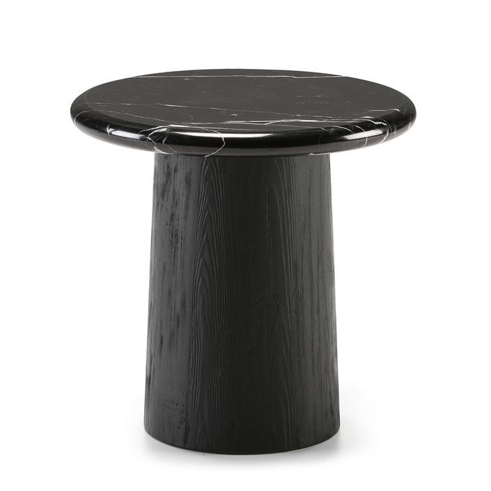 Table d'appoint ronde bois et marbre noir Lito - Photo n°1