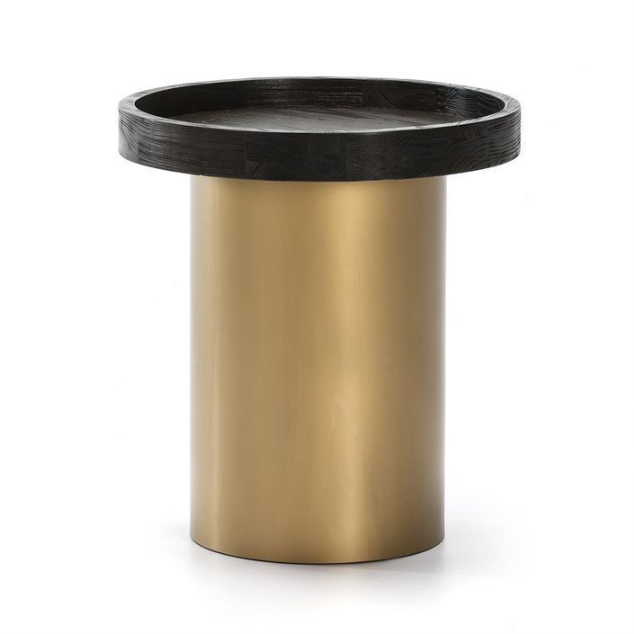 Table d'appoint ronde bois foncé et métal doré Kairi D 50 cm - Photo n°1