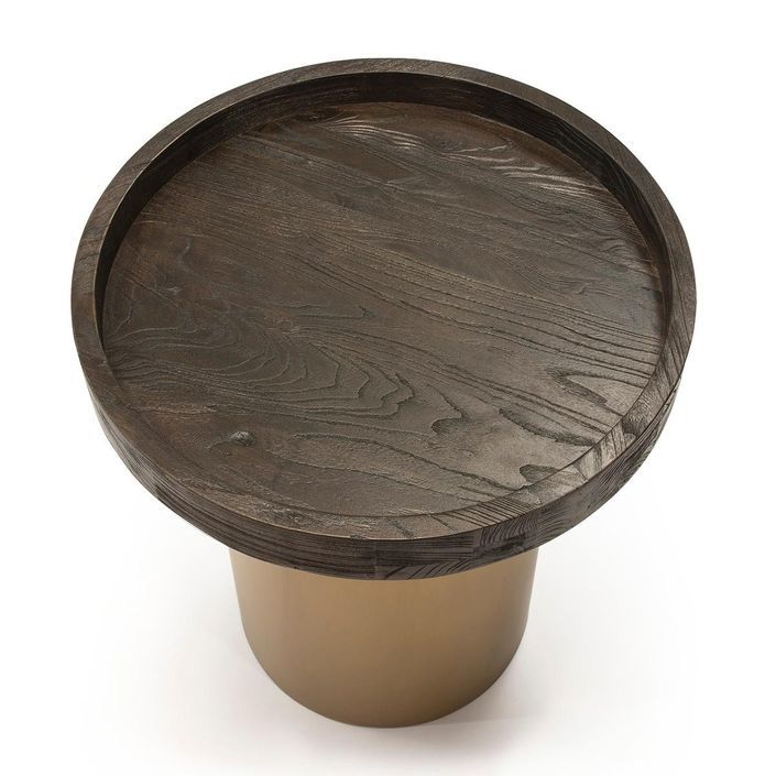 Table d'appoint ronde bois foncé et métal doré Kairi D 50 cm - Photo n°2