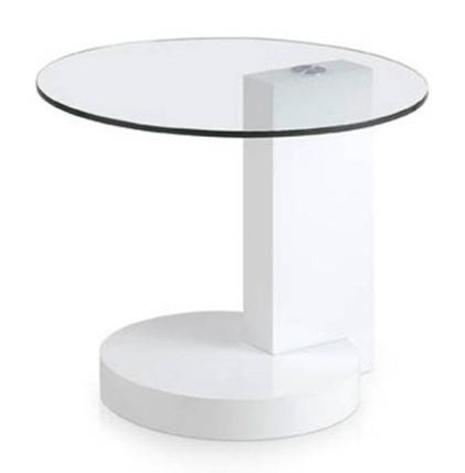 Table d'appoint ronde bois laqué blanc et plateau verre trempé Lina - Photo n°1