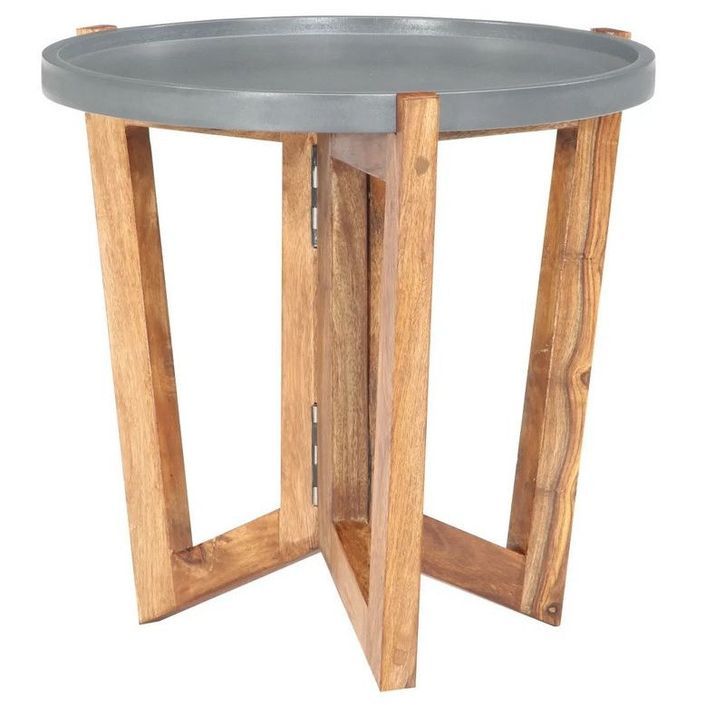 Table d'appoint ronde bois massif gris et clair Dopit - Photo n°1