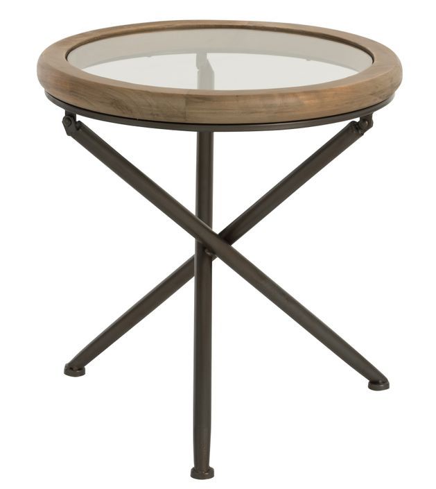 Table d'appoint ronde bois massif marron Natura D 50 cm - Photo n°1