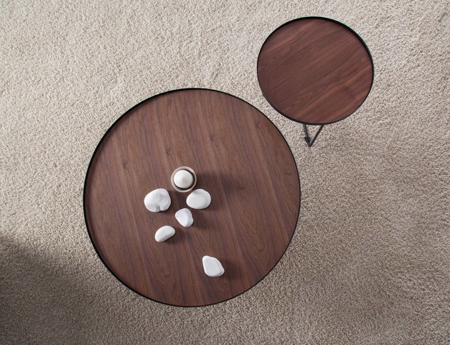 Table d'appoint ronde bois plaqué noyer et métal noir Noka - Photo n°4