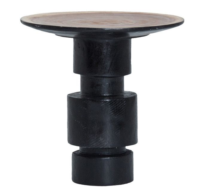 Table d'appoint ronde bois tropical clair et noir vieilli Scott - Photo n°1