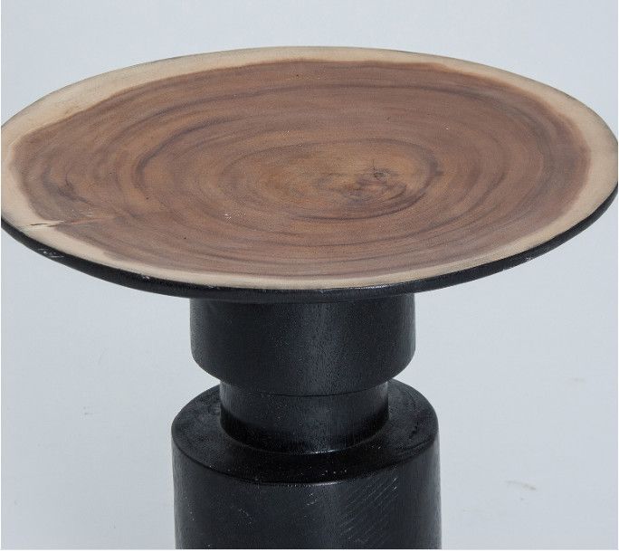 Table d'appoint ronde bois tropical clair et noir vieilli Scott - Photo n°2