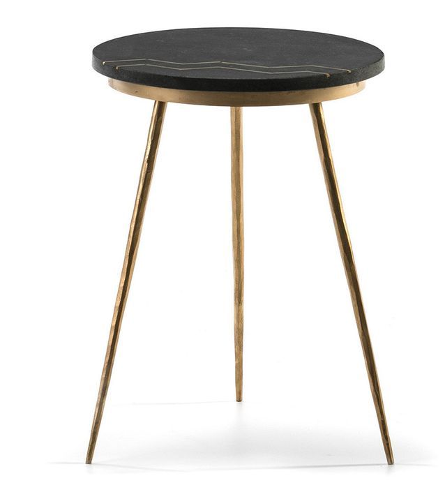 Table d'appoint ronde granite noir et pieds métal doré - Photo n°1