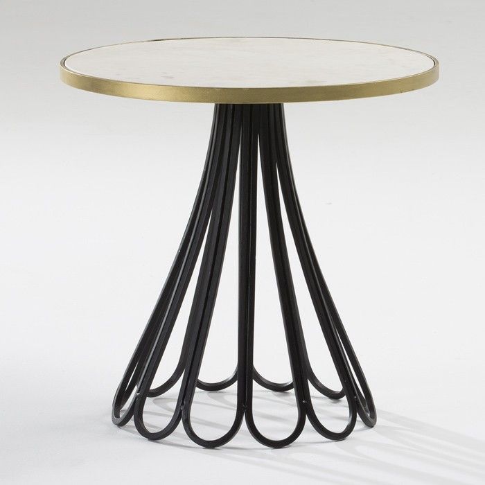 Table d'appoint ronde marbre blanc et doré pied métal noir Sami - Photo n°1