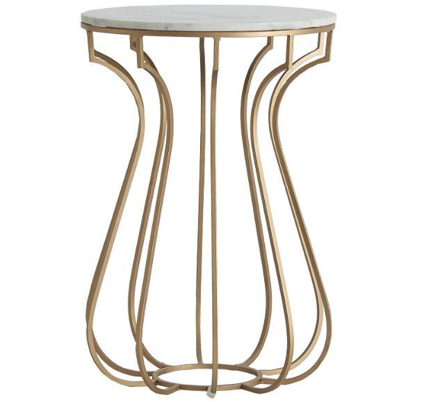 Table d'appoint ronde marbre blanc et métal doré Rench - Photo n°1