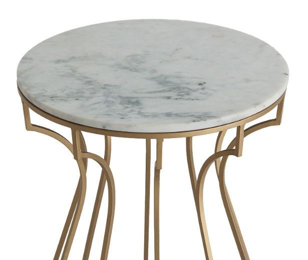 Table d'appoint ronde marbre blanc et métal doré Rench - Photo n°2