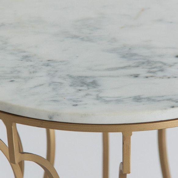 Table d'appoint ronde marbre blanc et métal doré Rench - Photo n°3