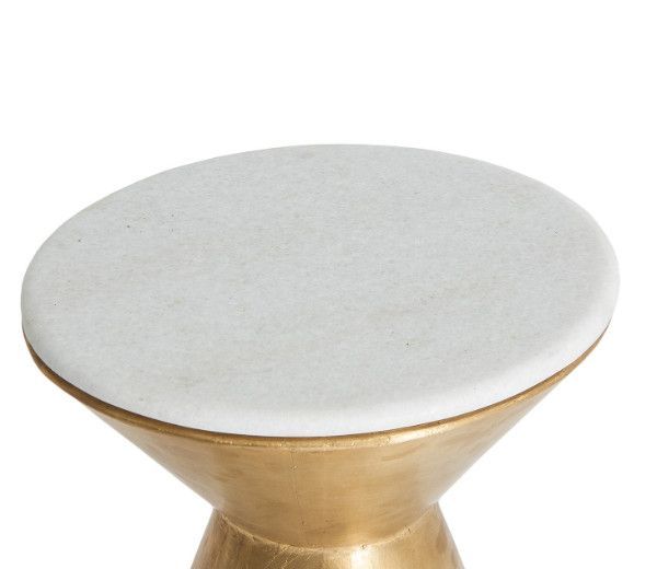 Table d'appoint ronde marbre blanc et métal doré Mensa - Photo n°2
