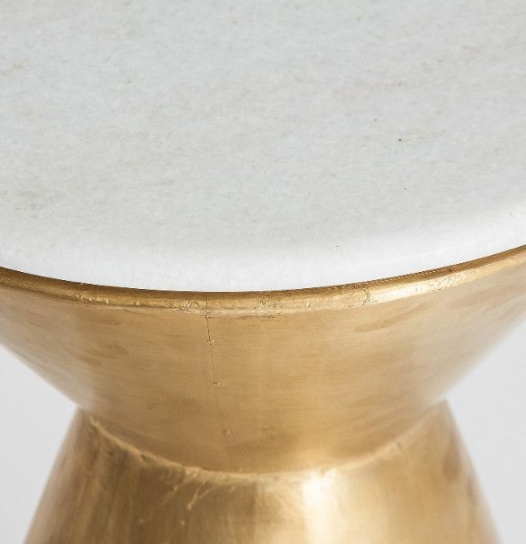 Table d'appoint ronde marbre blanc et métal doré Mensa - Photo n°3