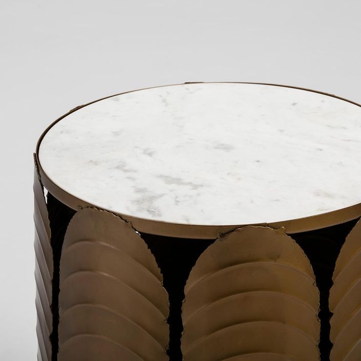 Table d'appoint ronde marbre blanc et métal doré Dorie H 51 cm - Photo n°2