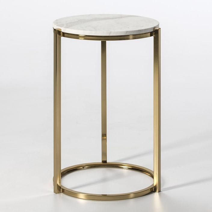 Table d'appoint ronde marbre blanc et métal doré Hugos - Photo n°1