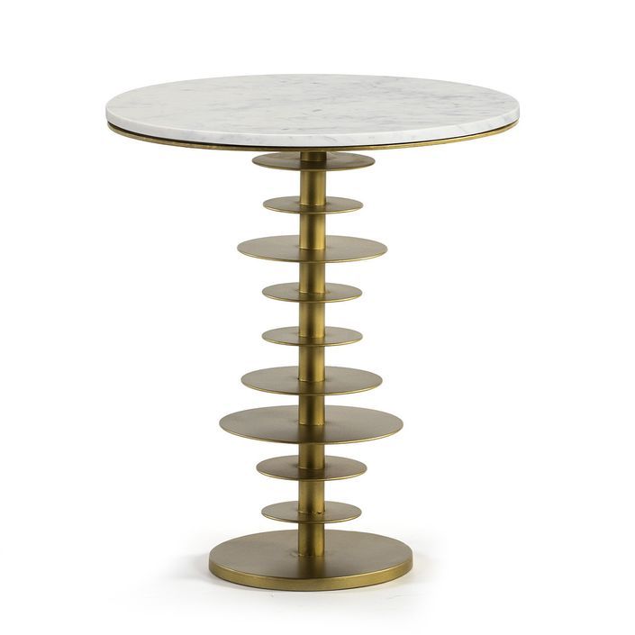 Table d'appoint ronde marbre blanc et métal doré Junie - Photo n°1