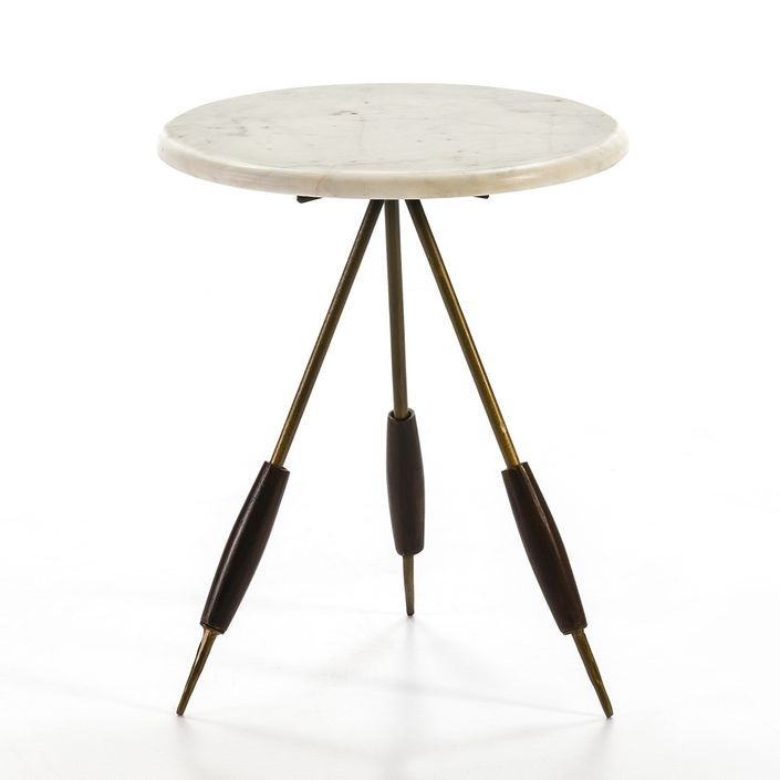 Table d'appoint ronde marbre blanc et métal doré Lina 38 cm - Photo n°1