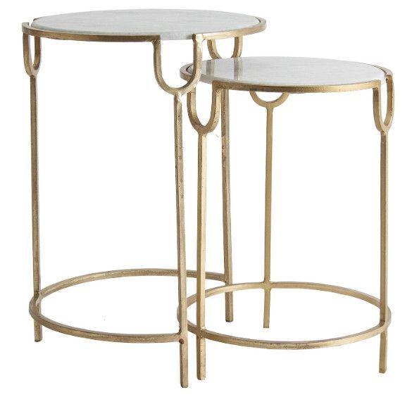 Table d'appoint ronde marbre blanc et métal doré Sacha Lot de 2 - Photo n°1