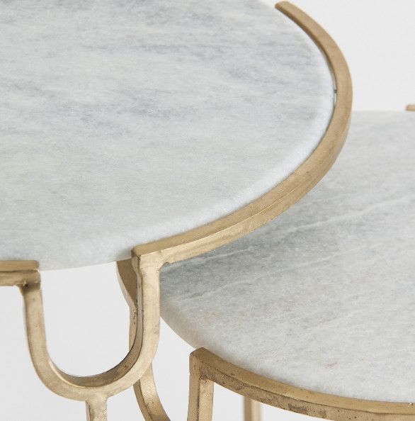 Table d'appoint ronde marbre blanc et métal doré Sacha Lot de 2 - Photo n°2
