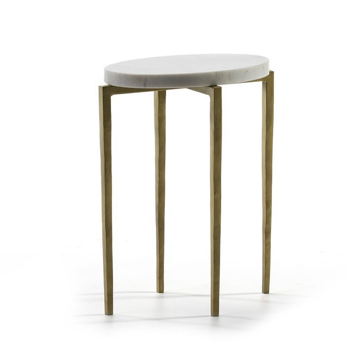 Table d'appoint ronde marbre blanc et métal doré Sami - Photo n°1