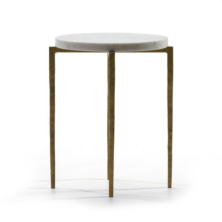 Table d'appoint ronde marbre blanc et métal doré Sami - Photo n°2