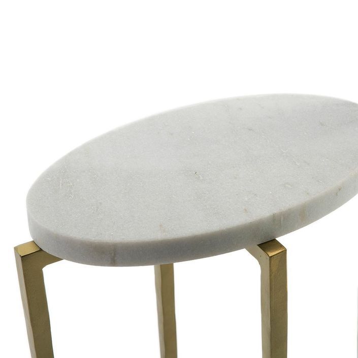 Table d'appoint ronde marbre blanc et métal doré Sami - Photo n°3