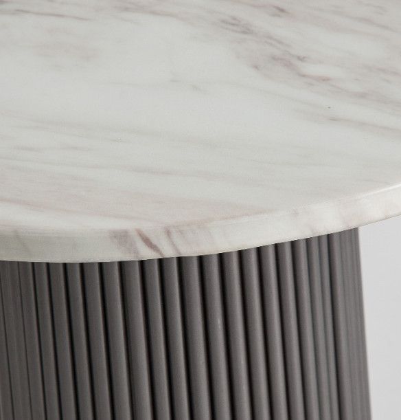 Table d'appoint ronde marbre blanc et métal noir Rivou - Photo n°2