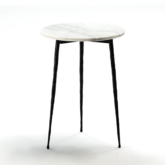 Table d'appoint ronde marbre blanc et métal noir Guaie D 32 cm - Photo n°1