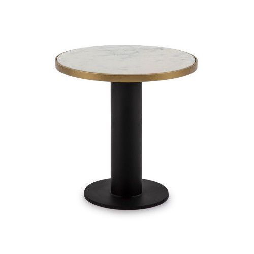 Table d'appoint ronde marbre blanc et métal noir Guaie D 50 cm - Photo n°1