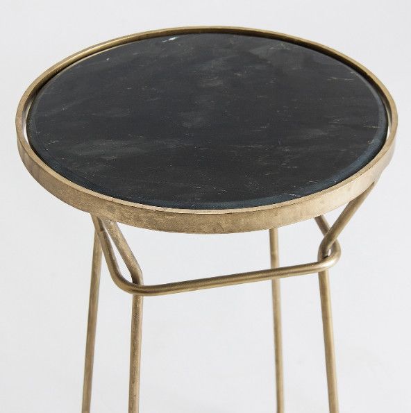 Table d'appoint ronde marbre noir et métal doré Anato - Photo n°3