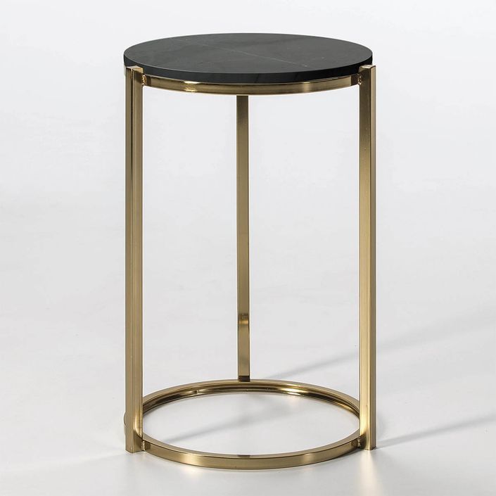 Table d'appoint ronde marbre noir et métal doré Hugos - Photo n°1