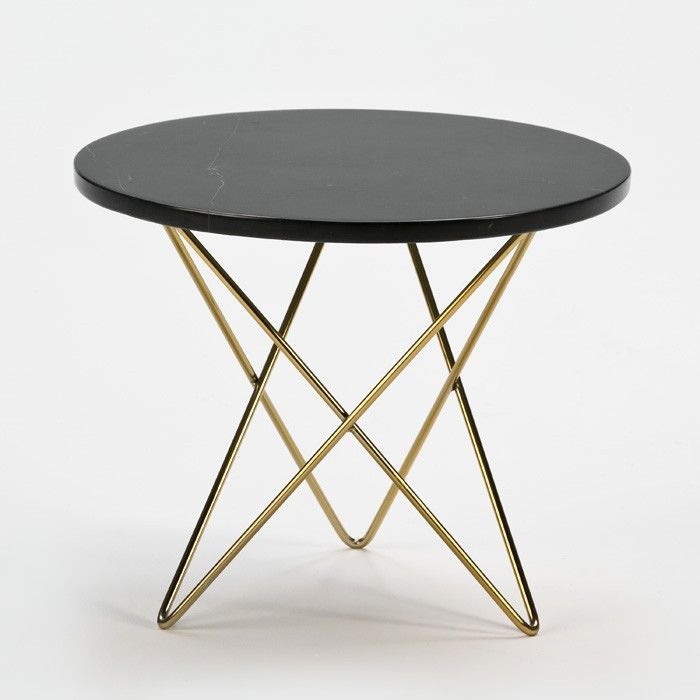 Table d'appoint ronde marbre noir et métal doré Thierry - Photo n°1