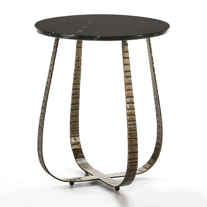 Table d'appoint ronde marbre noir et métal doré Thierry 2 - Photo n°1