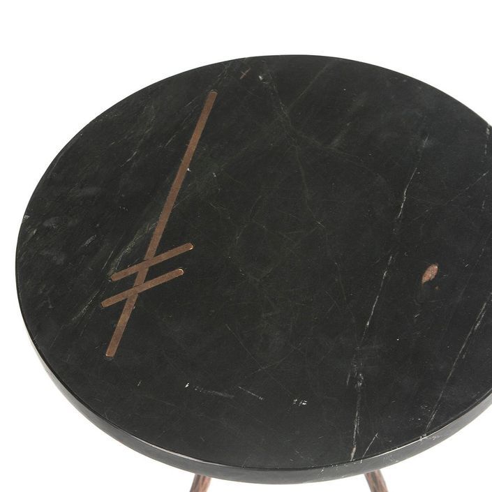 Table d'appoint ronde marbre noir et métal doré vieilli Lina 41 cm - Photo n°3