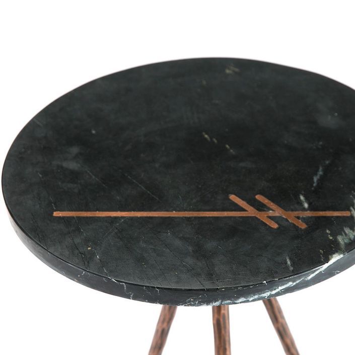Table d'appoint ronde marbre noir et métal doré vieilli Lina 41 cm - Photo n°4