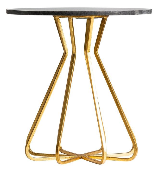 Table d'appoint ronde métal doré et plateau marbre noir Anato - Photo n°1