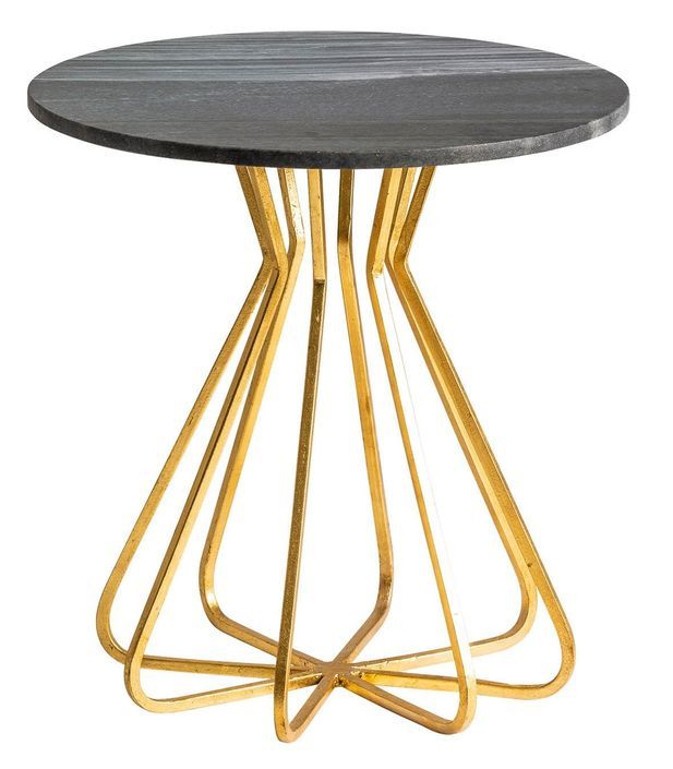Table d'appoint ronde métal doré et plateau marbre noir Anato - Photo n°2