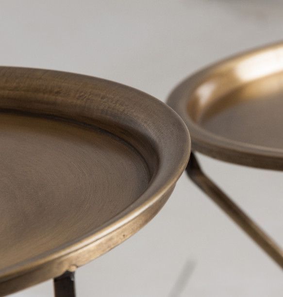 Table d'appoint ronde métal doré pieds croisés Sadok - Lot de 2 - Photo n°3