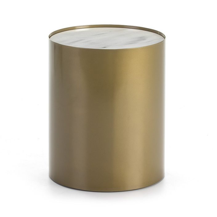 Table d'appoint ronde métal doré plateaux marbre blanc Dorie - Photo n°1