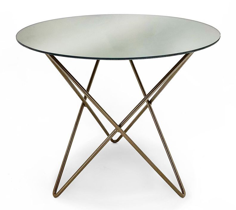 Table d'appoint ronde miroir et pieds métal doré - Photo n°1