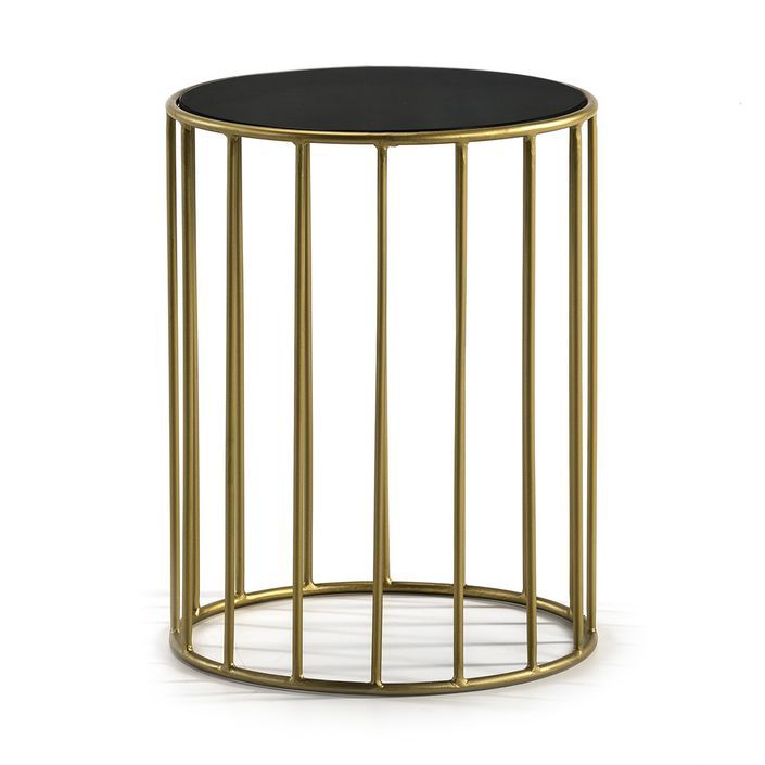 Table d'appoint ronde miroir noir et métal doré Zen - Photo n°1