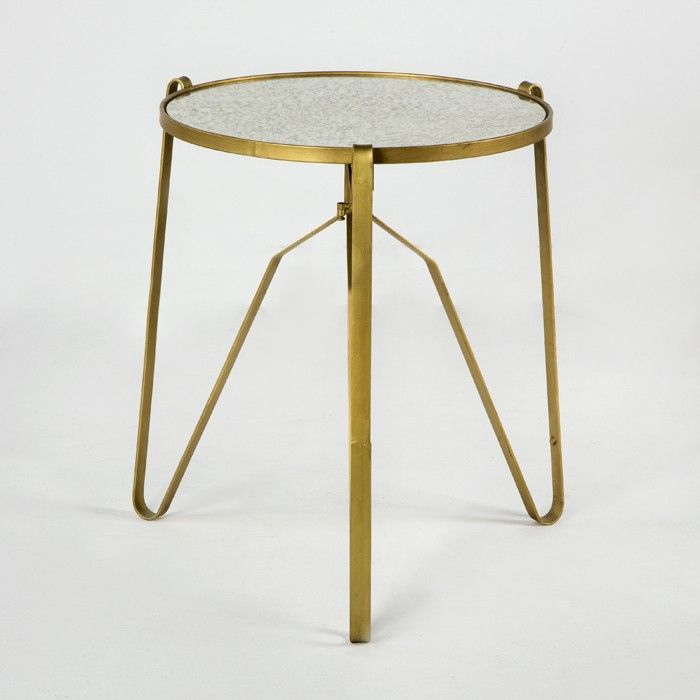 Table d'appoint ronde miroir vieilli et métal doré Hugos - Photo n°1