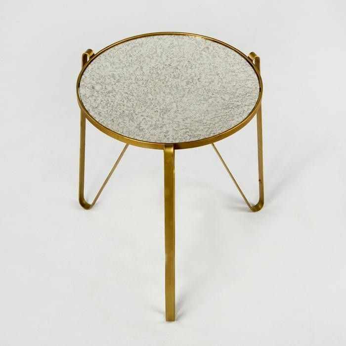 Table d'appoint ronde miroir vieilli et métal doré Hugos - Photo n°2