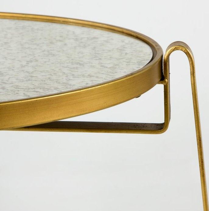 Table d'appoint ronde miroir vieilli et métal doré Hugos - Photo n°3