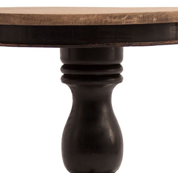 Table d'appoint ronde orme massif clair et noir vieilli Hevina - Photo n°2