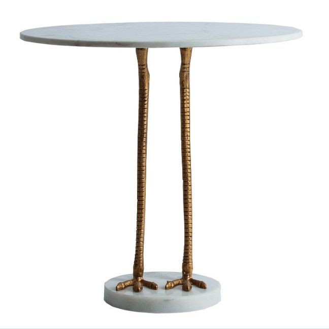 Table d'appoint ronde pierre blanc et métal doré Ducky - Photo n°1