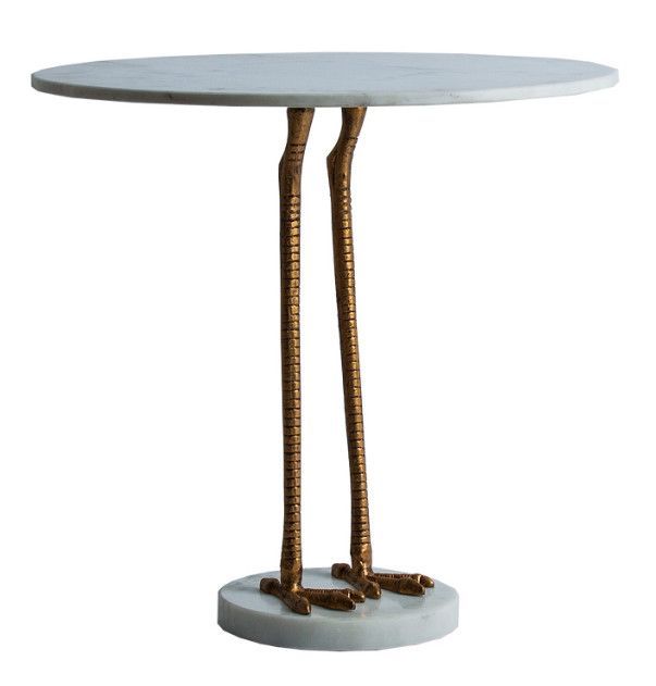 Table d'appoint ronde pierre blanc et métal doré Ducky - Photo n°2