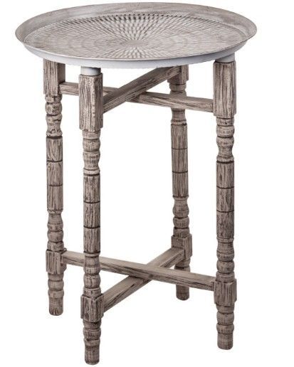 Table d'appoint ronde pin massif gris - Photo n°1