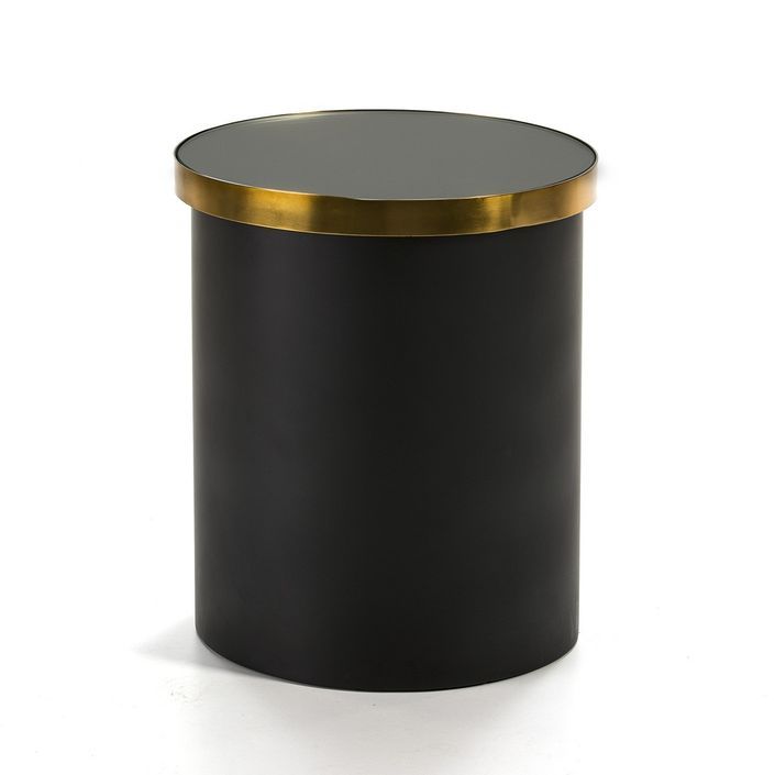 Table d'appoint ronde verre et métal noir et doré Alex - Photo n°1